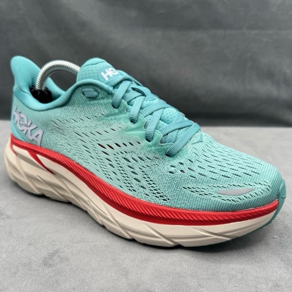 Hoka One One Clifton 8 Women’s Walking Running‎ Shoes Size 6B Blue Red Comfort